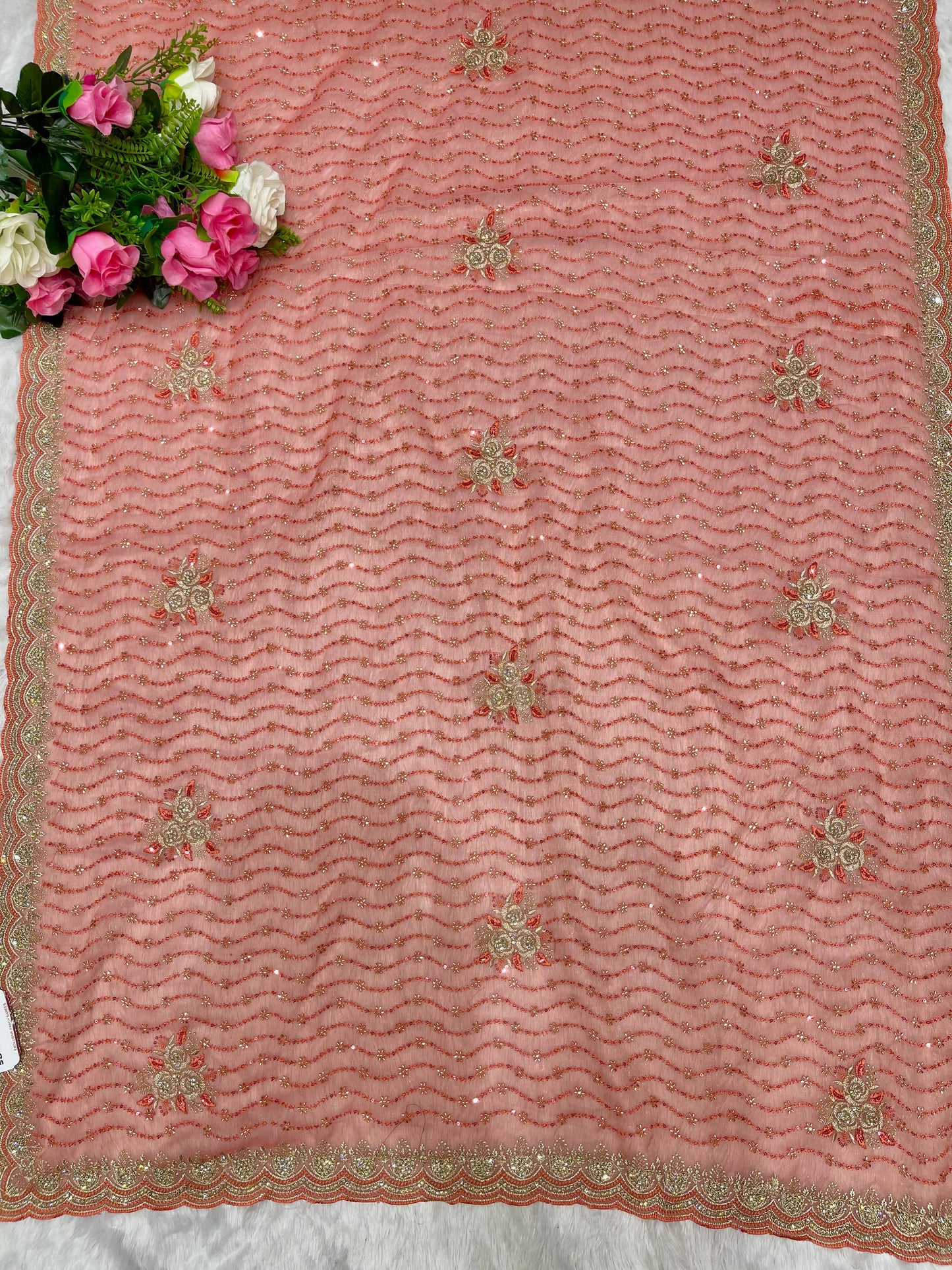 BS-JALWA-2 FENDI SAREE WITH SUPER HEAVY EMBORIDERY WORK WITH BOX THREAD WORK ON BODY WITH SEQUENCE WORK