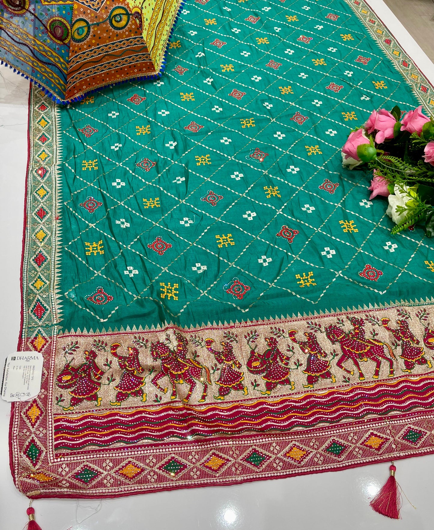 BS-CHANDA RANI VICHITRA SAREE WITH AWESOME BARAT DESIGN ON PALLU WITH GHATCHOLA PATTERN ON BODY WITH MULTI MEENA DESIGN WITH CONTRAST FIRMA BLOUSE