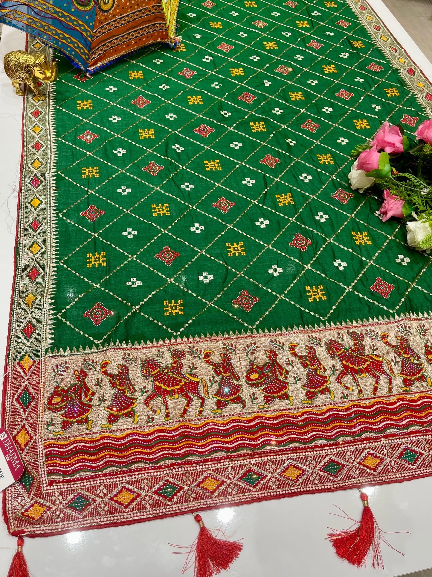 BS-CHANDA RANI VICHITRA SAREE WITH AWESOME BARAT DESIGN ON PALLU WITH GHATCHOLA PATTERN ON BODY WITH MULTI MEENA DESIGN WITH CONTRAST FIRMA BLOUSE