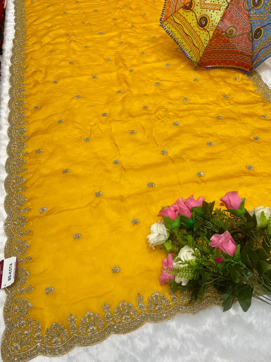 BS-KOTA SATIN SAREE WITH BEAUTIFUL PETHA WORK WITH JARKAN WORK WITH HEAVY BLOUSE