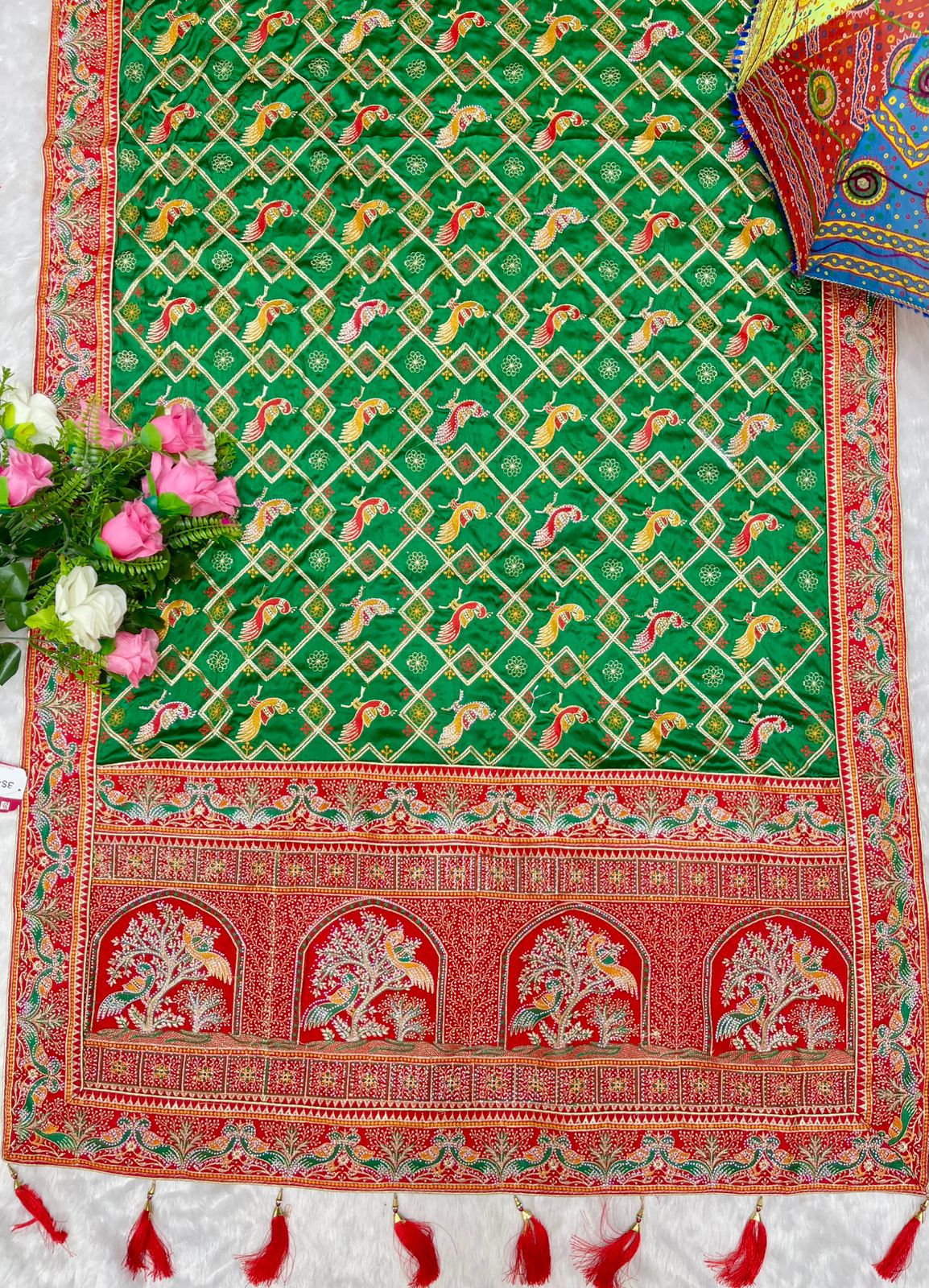 BS-HONEY SATIN SILK WITH HEAVY PALLU GUJRATI GHATCHOLA DESIGN 9 feeder with pure showroom item