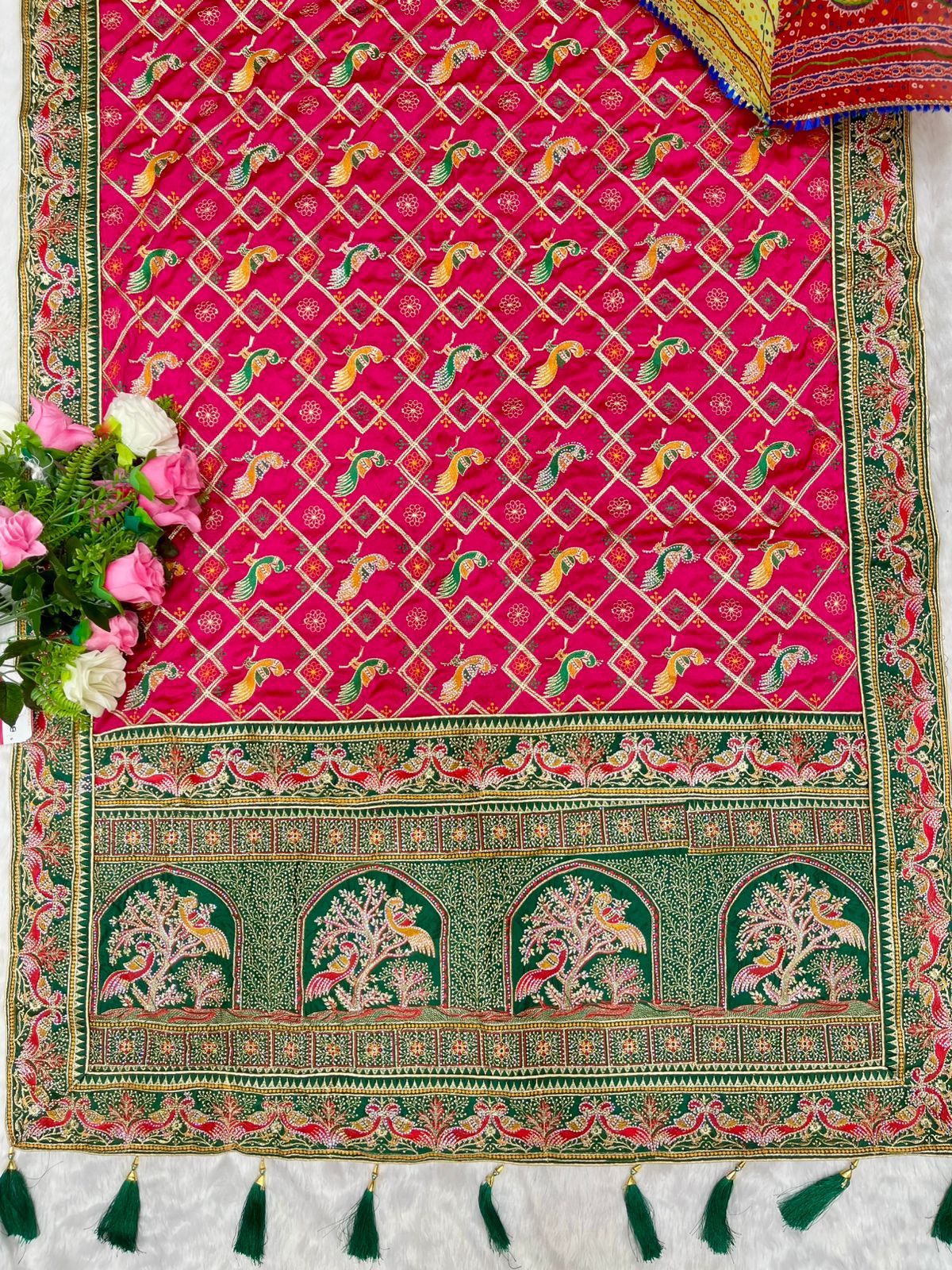 BS-HONEY SATIN SILK WITH HEAVY PALLU GUJRATI GHATCHOLA DESIGN 9 feeder with pure showroom item