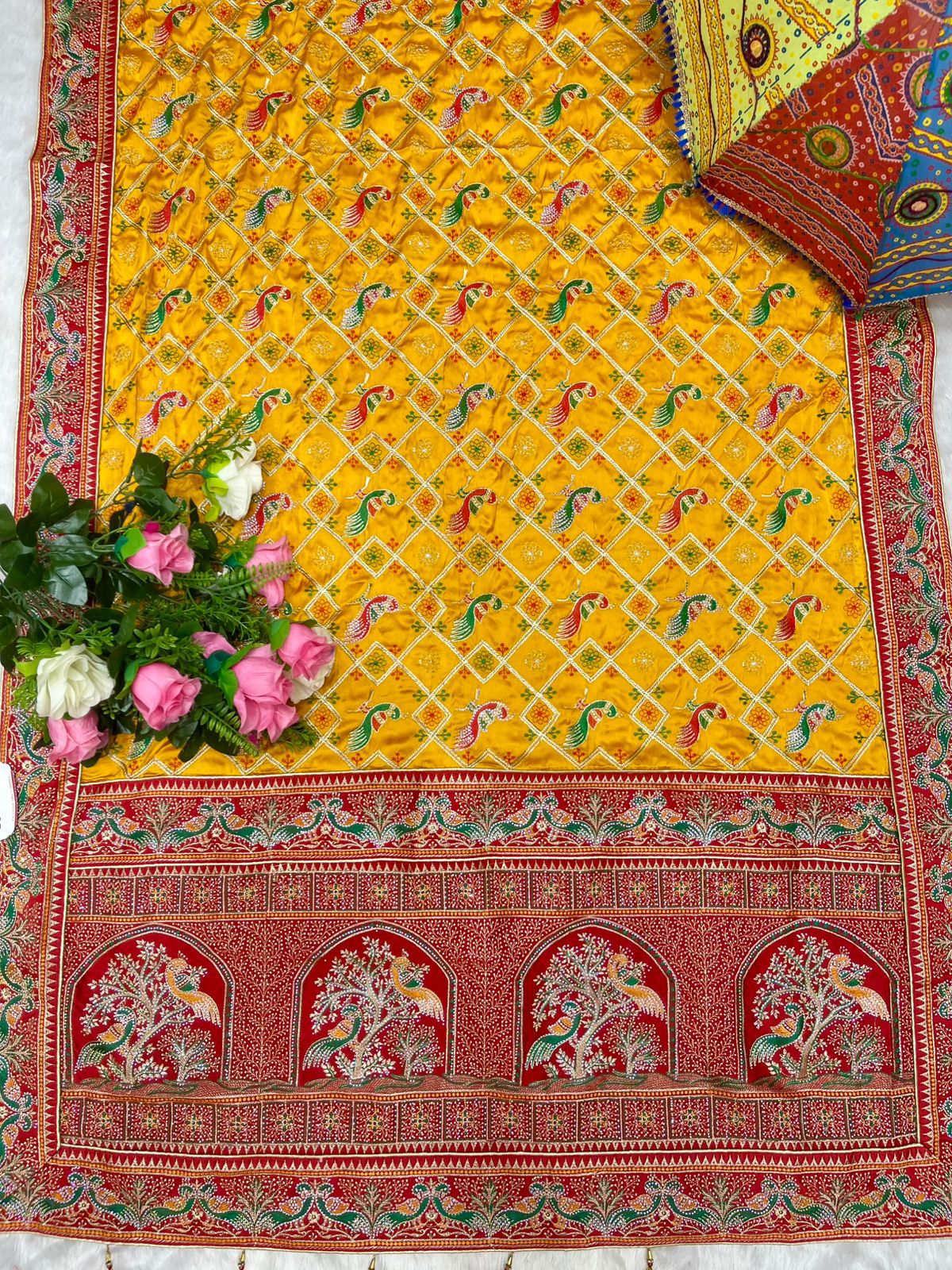 BS-HONEY SATIN SILK WITH HEAVY PALLU GUJRATI GHATCHOLA DESIGN 9 feeder with pure showroom item