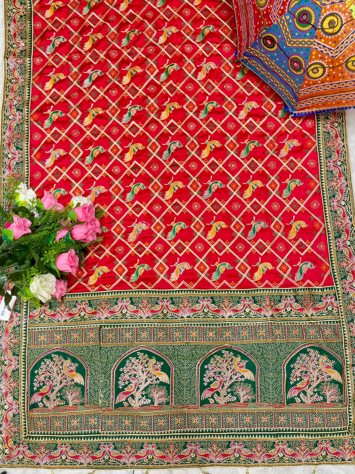 BS-HONEY SATIN SILK WITH HEAVY PALLU GUJRATI GHATCHOLA DESIGN 9 feeder with pure showroom item