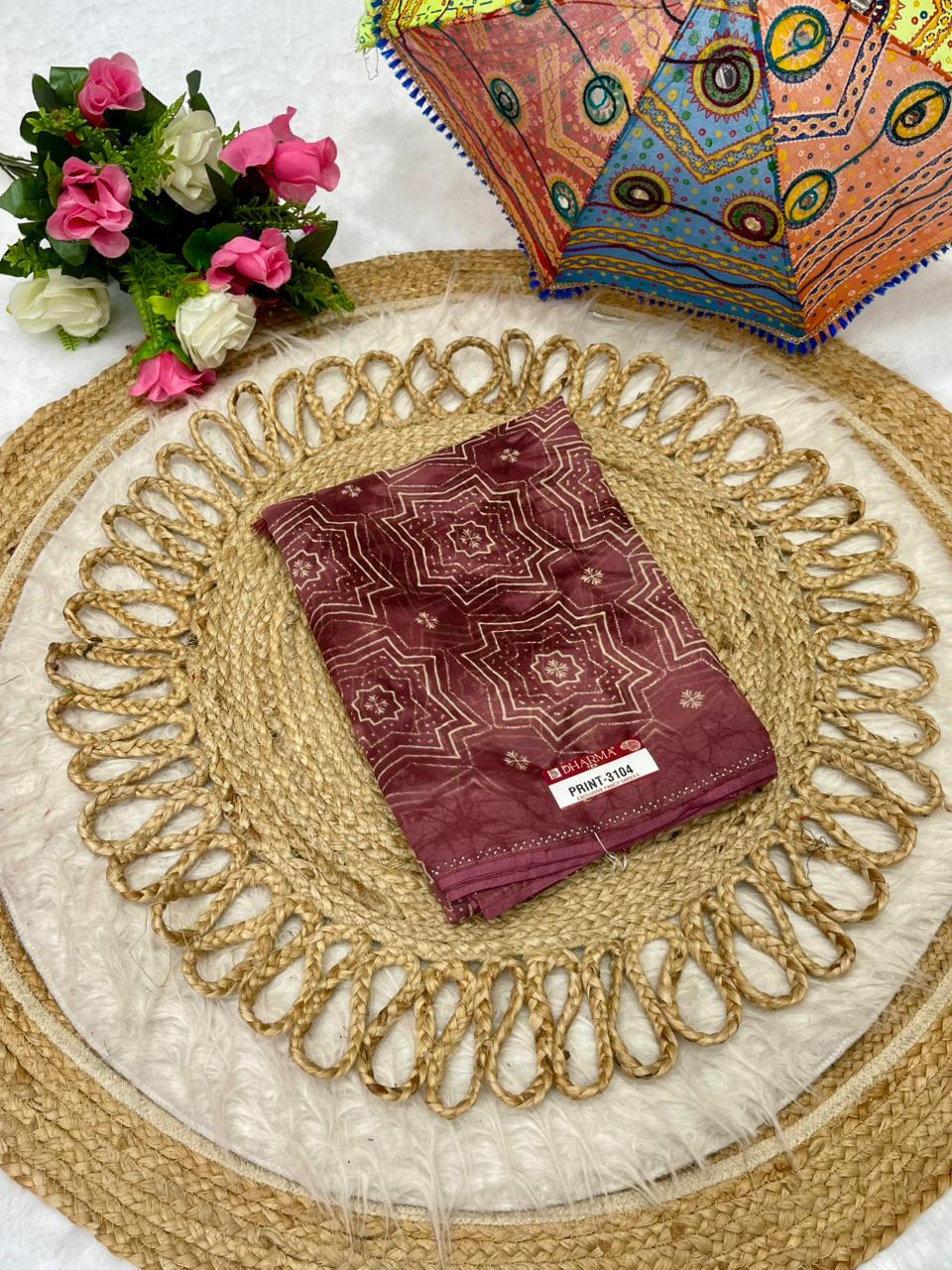PRINT-3104 HEAVY WEIGHTLESS SAREE WITH BEAUTIFUL DESIGN WITH PIPING AND LATKAN WITH SIROSKI AND BLOUSE, 6.30 MTR CUT