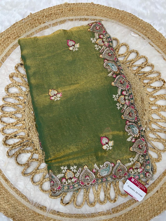 BS-BABUL-KA-PYAR NC MOSS SAREE WITH BEAUTIFUL ZARDOSI AND HANDWORK WITH MINIMAL SOBER MODERN LOOK