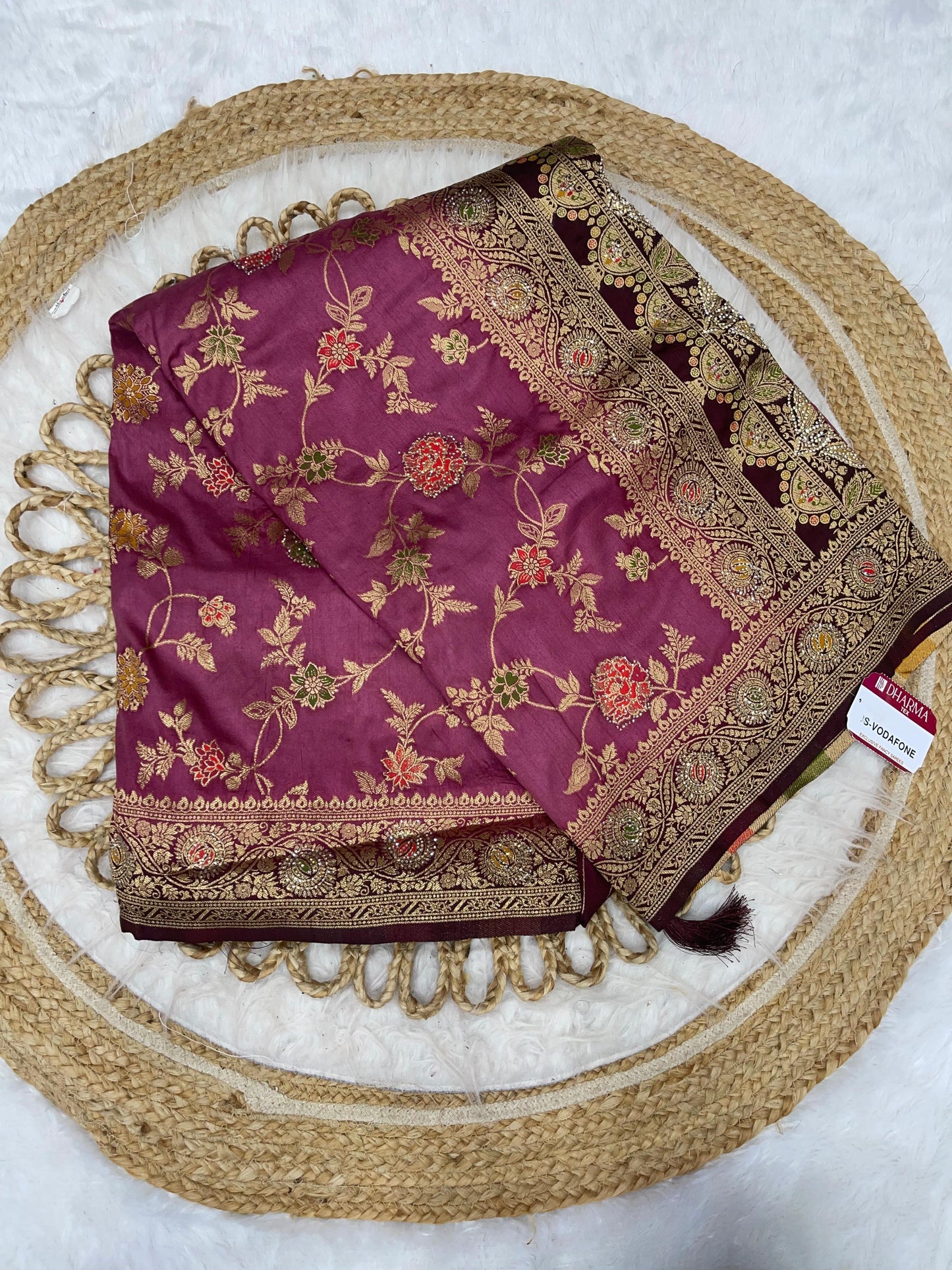 BS-VODAFONE DOLA SILK SAREE MULTI DESIGN RICH PALLU WITH 2D DYING WITH LITTLE JHAL WORK ON BODY WITH TASSELS