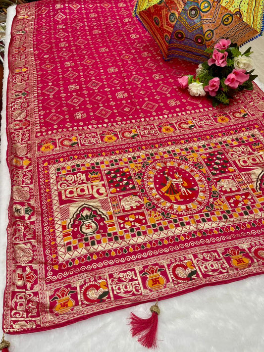 AJ-SUBH-VIVAH Soft Dyeable Silk with viral subh vivah design full banarasi jaree weaving with heavy latkan and box design in body