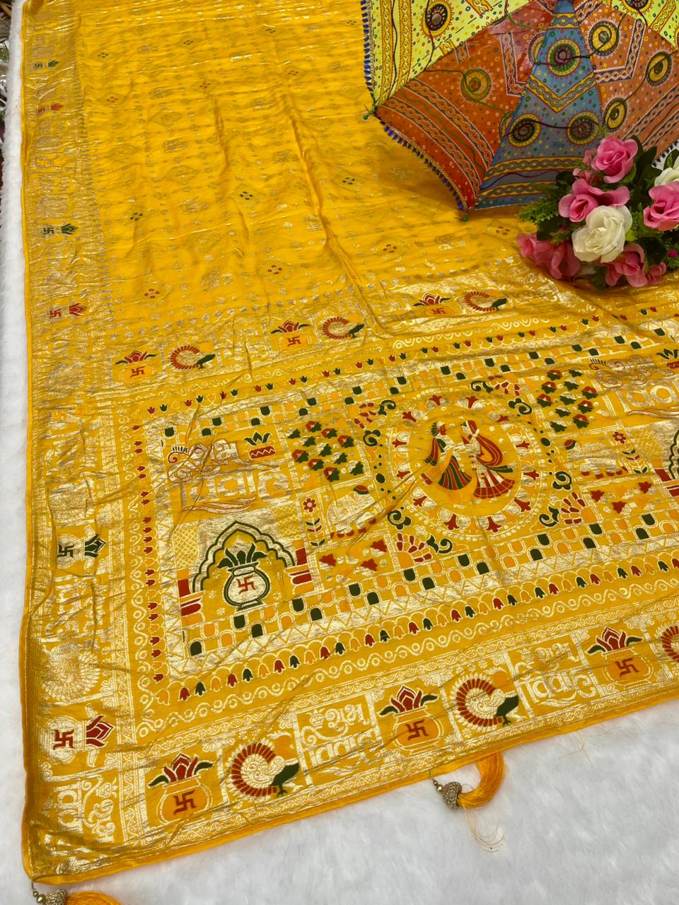 AJ-SUBH-VIVAH Soft Dyeable Silk with viral subh vivah design full banarasi jaree weaving with heavy latkan and box design in body