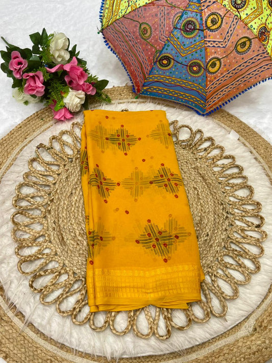 PRINT-3130 HEAVY GEORGETTE CHATAI BORDER WITH BESUTIFUL PRINT WITH BLOUSE