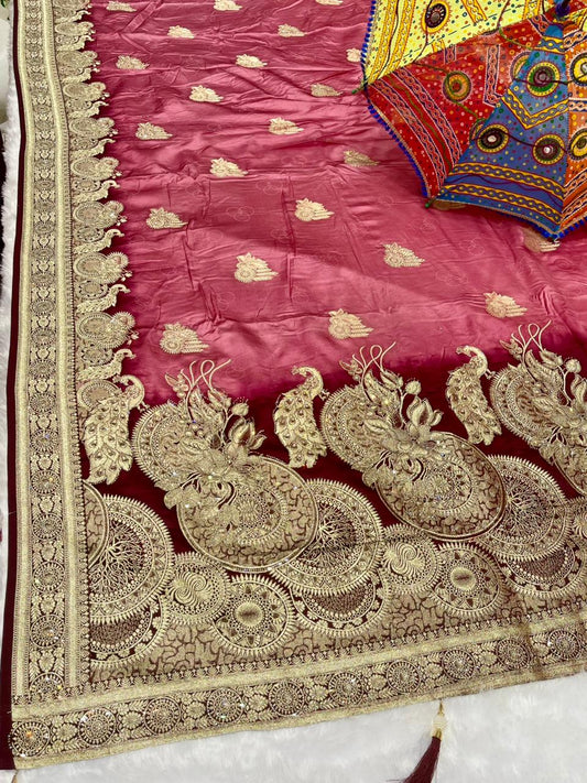 BS-SITAPUR SOFT SILK SAREE WITH BEAUTIFUL RICH PALLU DESIGN WITH HEAVY JARKAN WORK WITH SAREE WITH 2D DYING