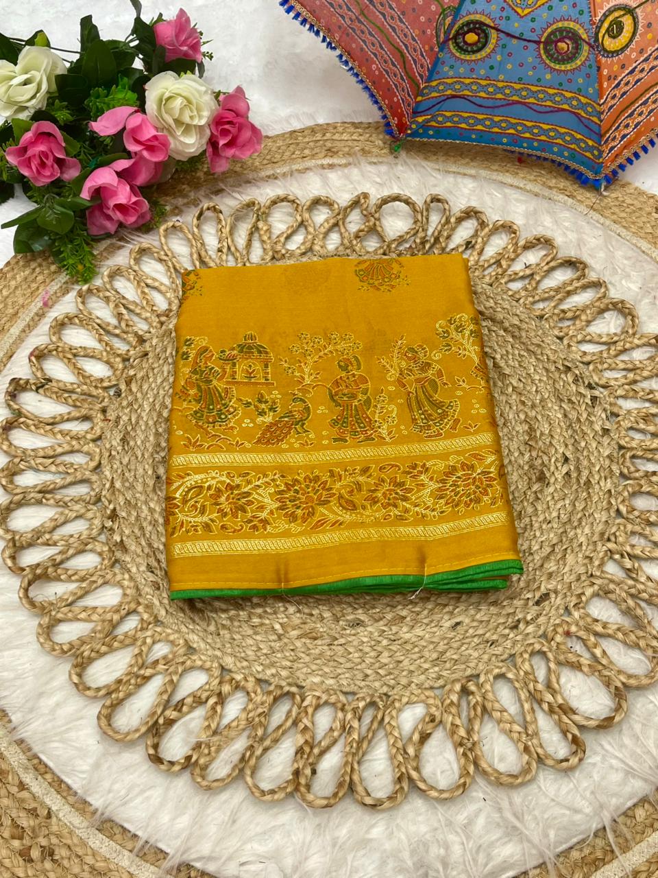 KAS-MOHINI Dull Moss with Padding Foil Print with Piping