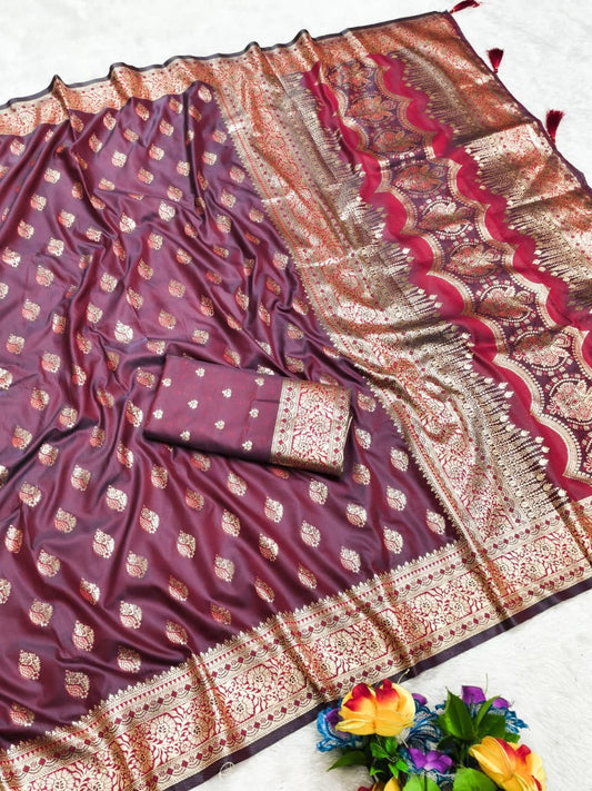 AJ-NAINITAL SOFT SILK SAREE WITH SATIN LOOK WITH MEENAKARI WORK SPECIAL BANARAS DESIGN WITH RICH PALLU