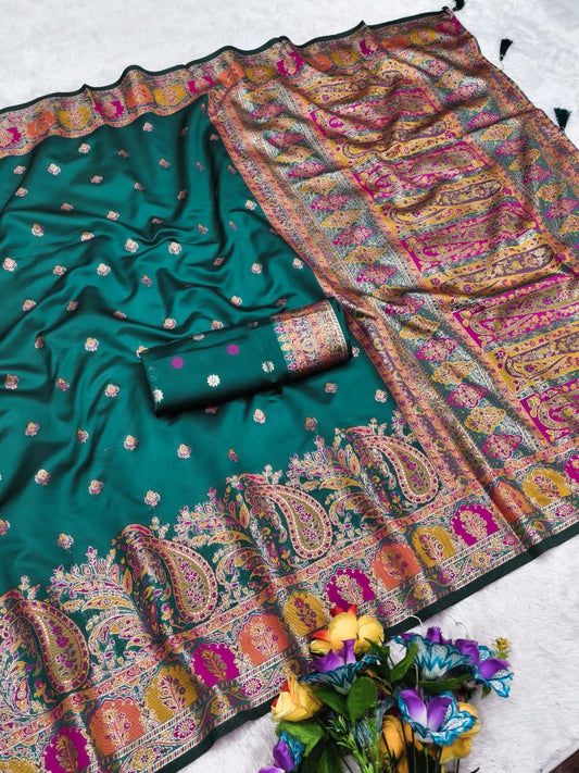 AJ-UNIQUE-PASHMINA KOTA LITCHI SILK SAREE WITH POSITION STYLE WEAVING DESIGN WITH RICH PALLU AND PATLI WORK