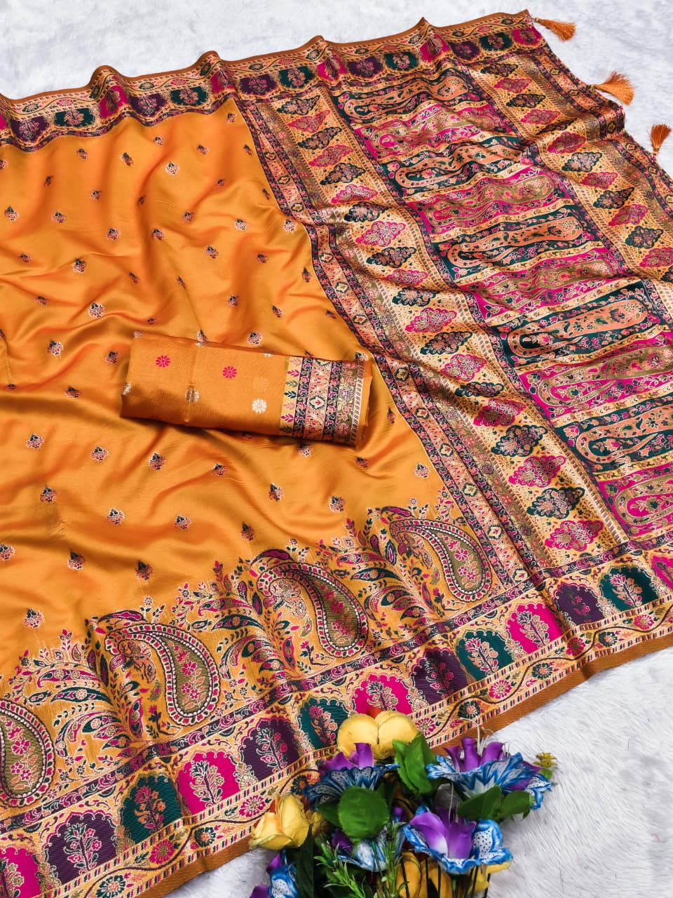 AJ-UNIQUE-PASHMINA KOTA LITCHI SILK SAREE WITH POSITION STYLE WEAVING DESIGN WITH RICH PALLU AND PATLI WORK