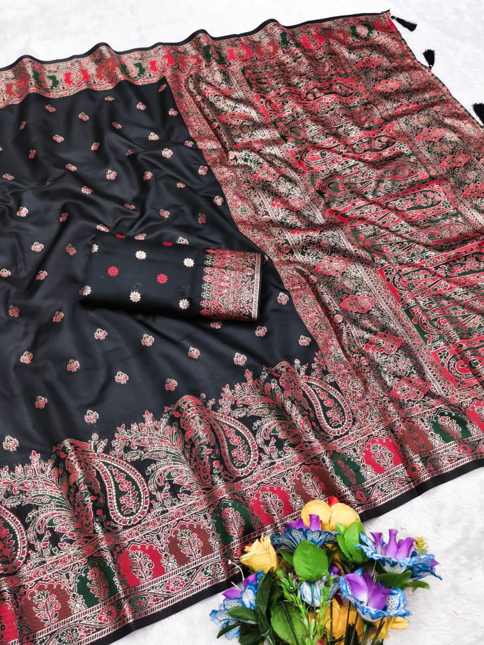 AJ-UNIQUE-PASHMINA KOTA LITCHI SILK SAREE WITH POSITION STYLE WEAVING DESIGN WITH RICH PALLU AND PATLI WORK