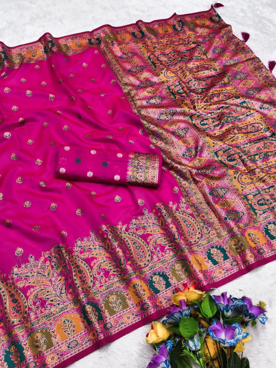 AJ-UNIQUE-PASHMINA KOTA LITCHI SILK SAREE WITH POSITION STYLE WEAVING DESIGN WITH RICH PALLU AND PATLI WORK