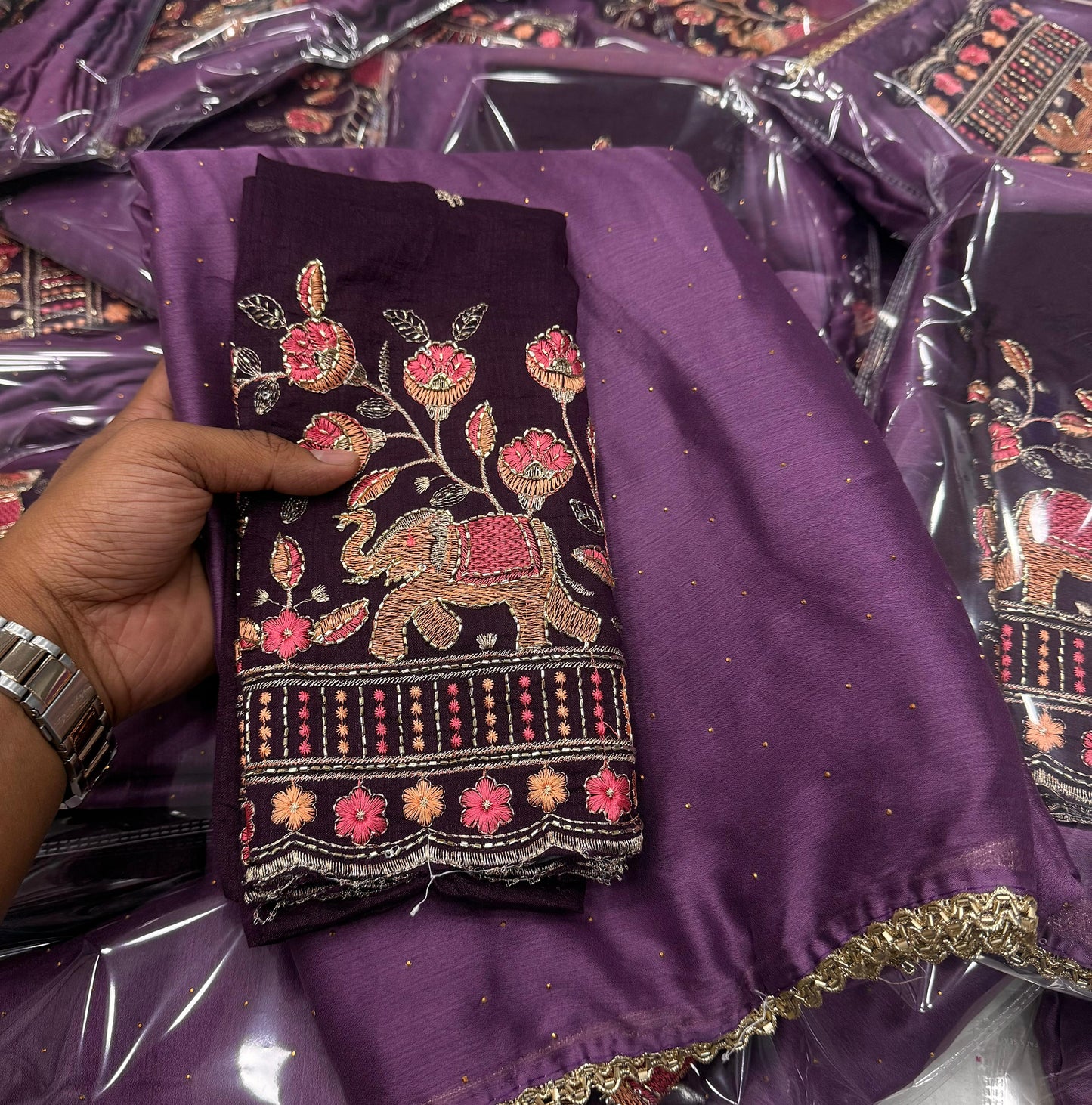 NN-2087 Moss chiffon fabric with chatni work allover saree with beautiful work border with contrast heavy handwork blouse