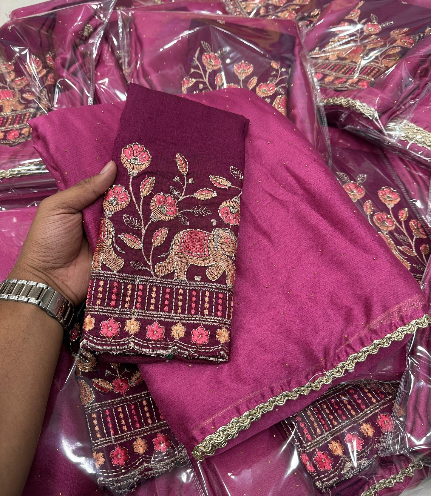 NN-2087 Moss chiffon fabric with chatni work allover saree with beautiful work border with contrast heavy handwork blouse