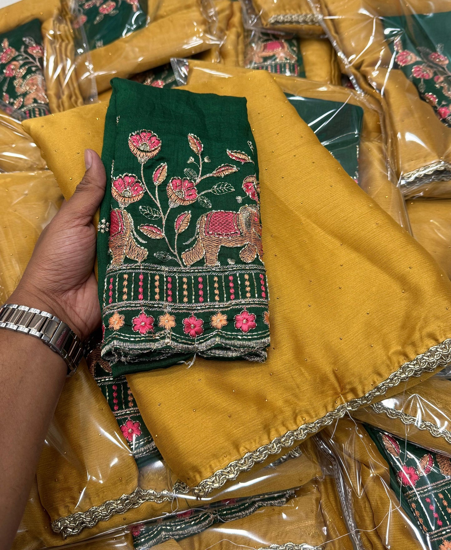 NN-2087 Moss chiffon fabric with chatni work allover saree with beautiful work border with contrast heavy handwork blouse