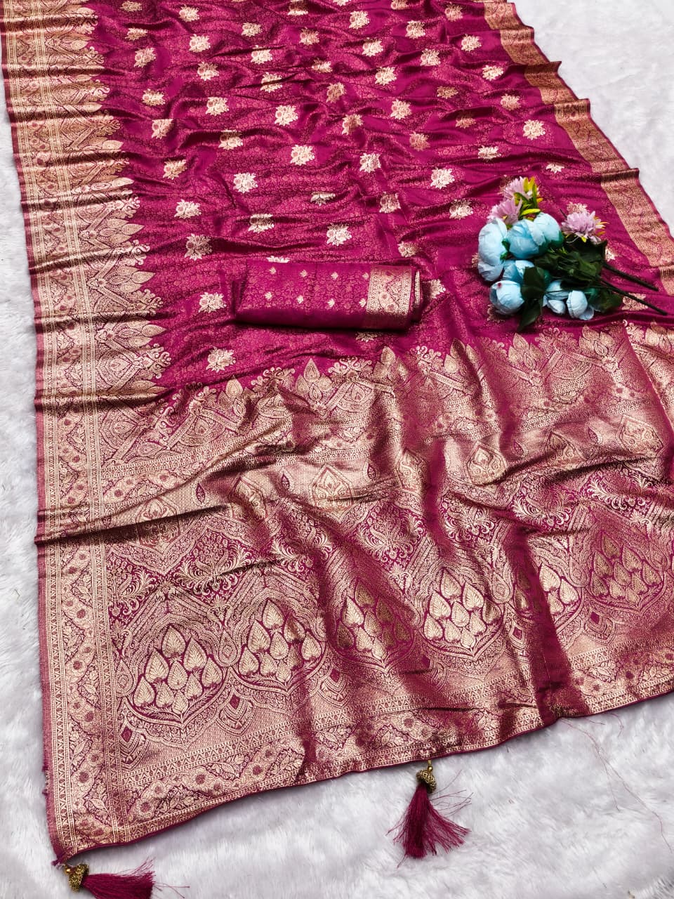 AJ-HICHKI TISSUE SILK SAREE WITH RICH PALLU DESIGN WITH DUSTY AND DARK COLOR MATCHING WITH TISSUE BLOUSE
