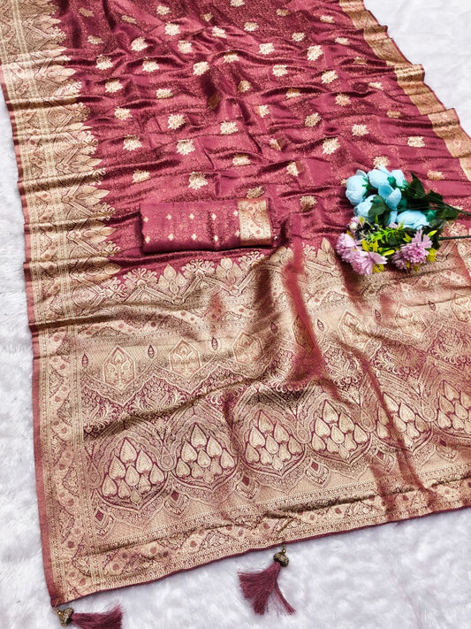 AJ-HICHKI TISSUE SILK SAREE WITH RICH PALLU DESIGN WITH DUSTY AND DARK COLOR MATCHING WITH TISSUE BLOUSE
