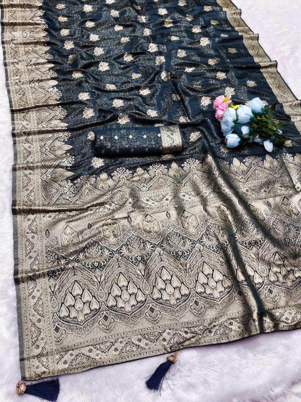 AJ-HICHKI TISSUE SILK SAREE WITH RICH PALLU DESIGN WITH DUSTY AND DARK COLOR MATCHING WITH TISSUE BLOUSE