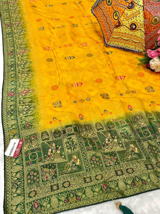 AJ-YODDHA GHATCHOLA PATTERN WITH CONTRAST PALLU AND BORDER WITH 2D DYING BALCHURI WEAVING DESIGN