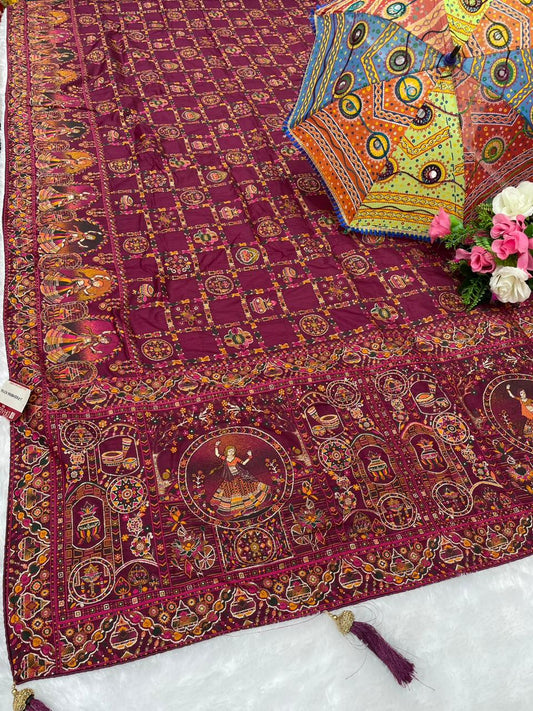 AJ-PASHMINA-KOYAL PURE PASHMINA DYEABLE SAREE WITH HEAVY WORK WITH KALAMKARI GHATCHOLA DESIGN  WITH PIPING BORDER