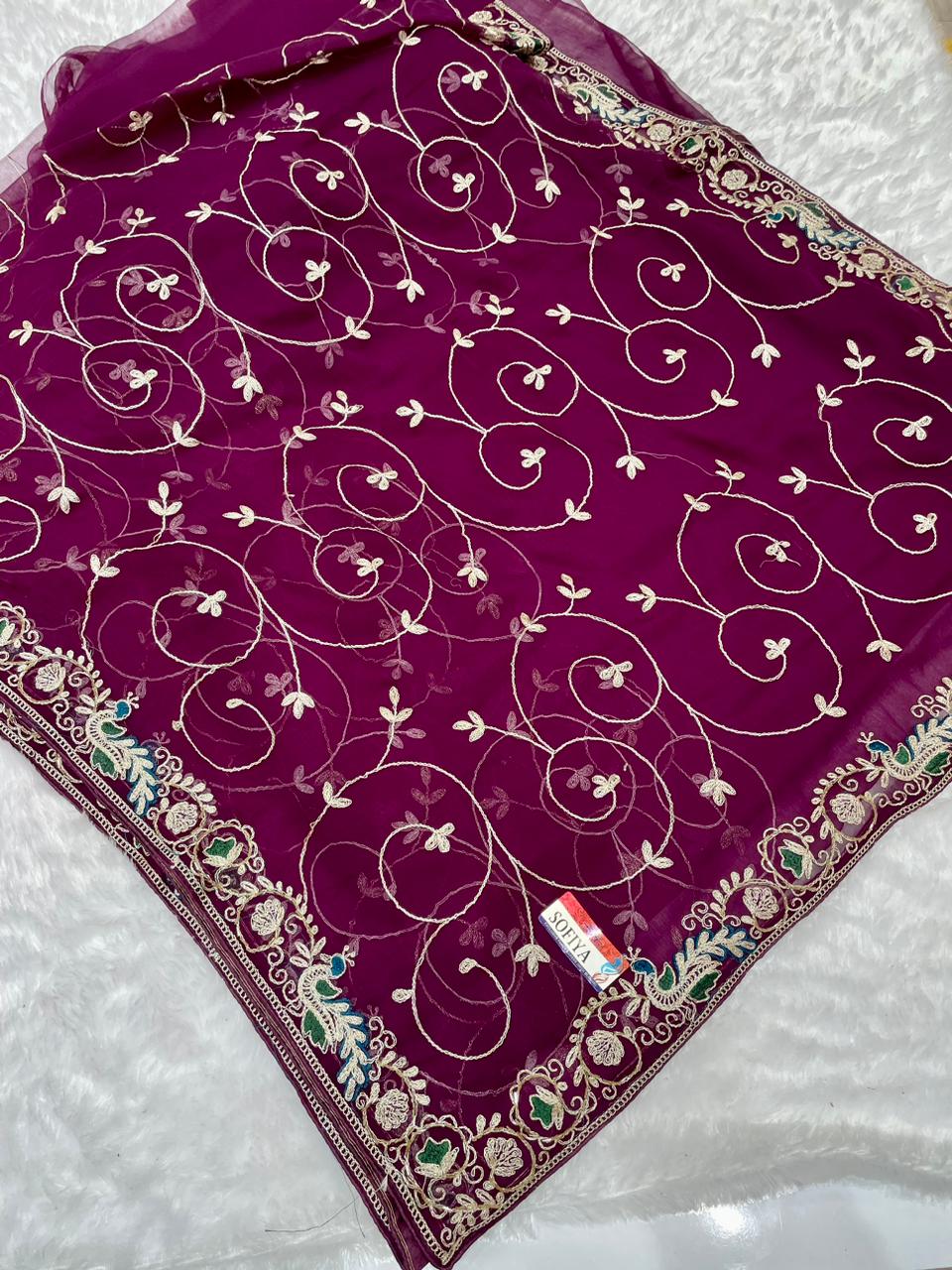 KAS-SOFIYA BLOOMING SAREE WITH HEAVY PITHA CODING WORK HANDWORK WITH PEACOCK DESIGN MULTI THREAD WORK