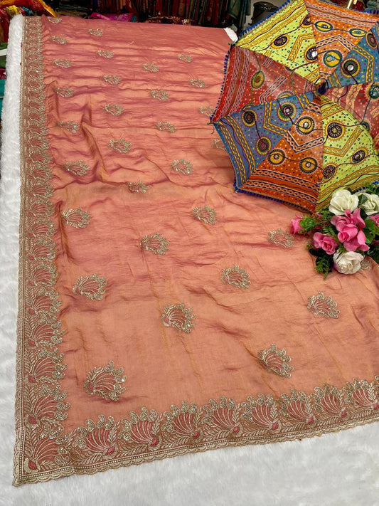 DF-RATAN Premium nc moss saree with c-pallu work with jarkan work with thread work with heavy blouse