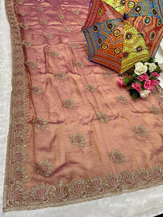 DF-RATAN Premium nc moss saree with c-pallu work with jarkan work with thread work with heavy blouse