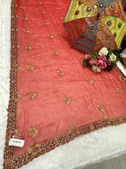 DF-MITVA SIMMER SAREE WITH BEAUTIFUL BUTTEFLY DESIGN EMBORIDERY WORK WITH SIROSKI WORK ALL OVER