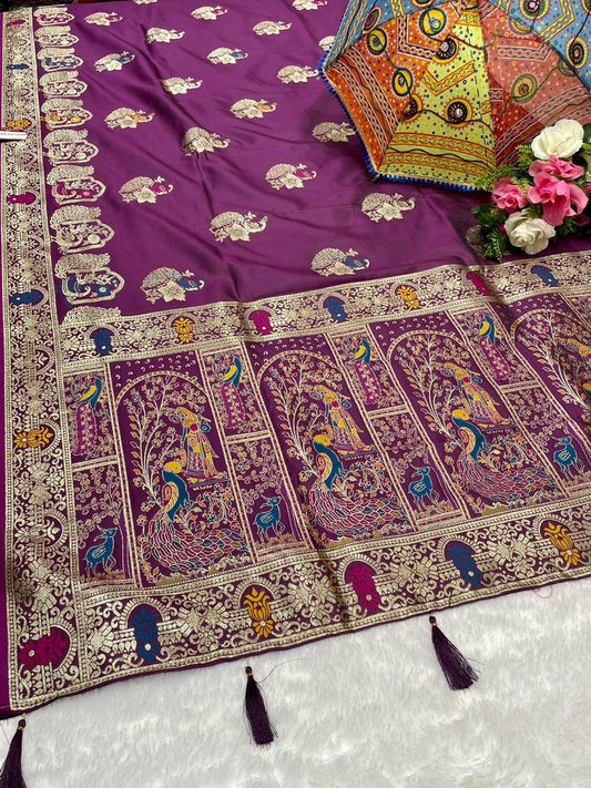 AJ-STAR-SATNAM PREMIUM SOFT SILK WITH GRAND PALLU WITH PATLI WORK AND MEENAKARI WORK WITH TASSELS
