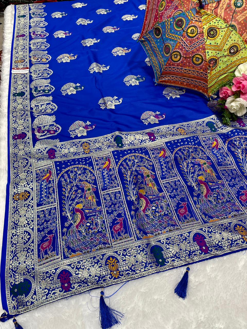 AJ-STAR-SATNAM PREMIUM SOFT SILK WITH GRAND PALLU WITH PATLI WORK AND MEENAKARI WORK WITH TASSELS