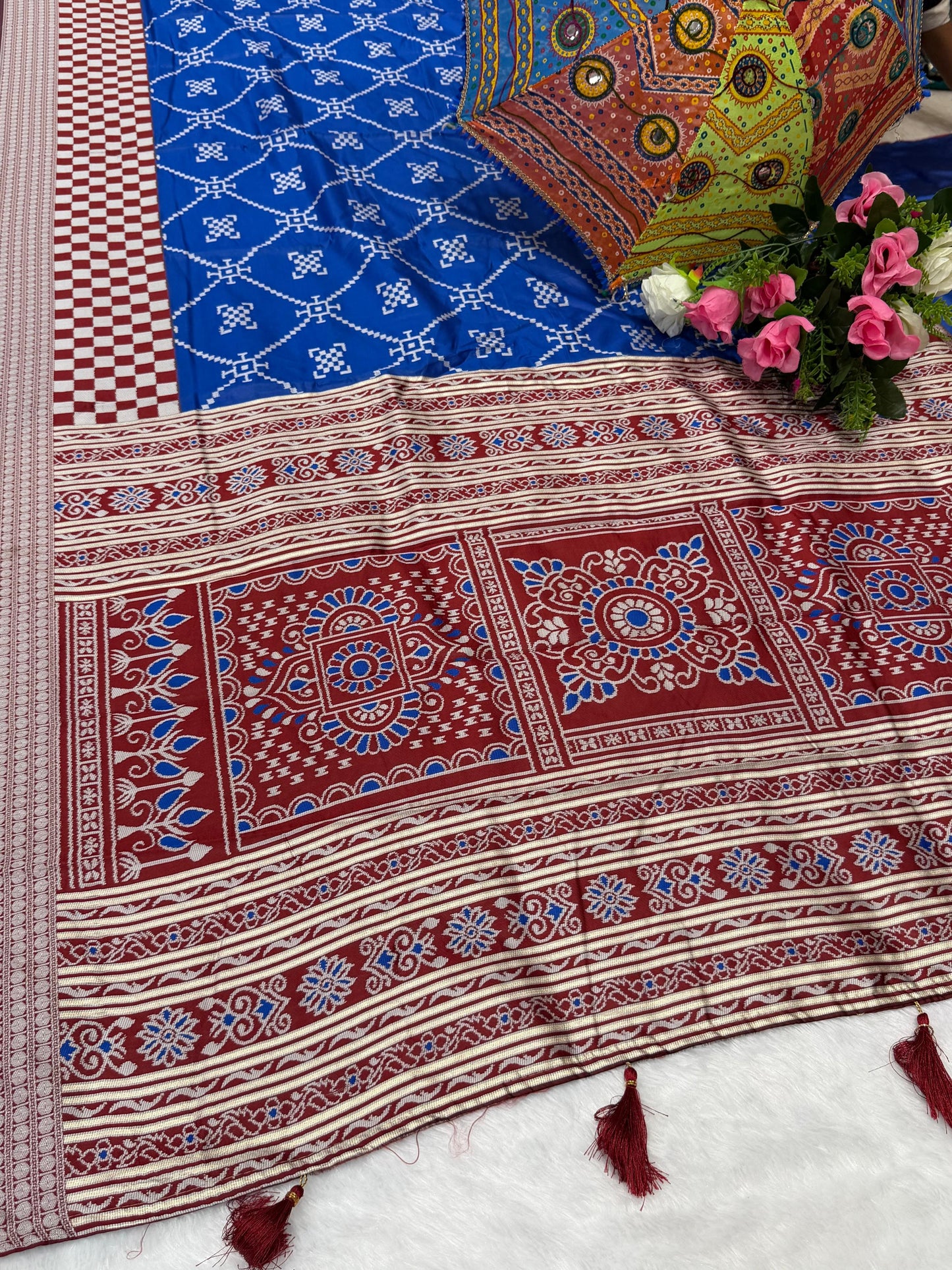AJ-CELLO BANDHANI WEAVING DESIGN  WITH RICH PALLU WITH TASSELS