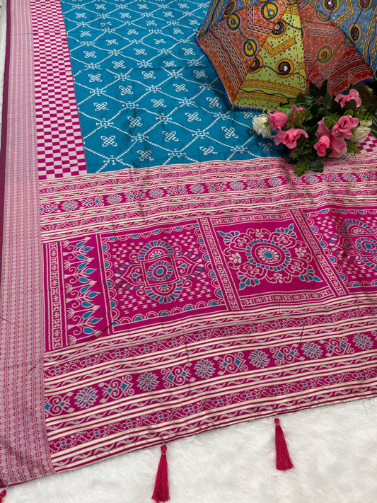 AJ-CELLO BANDHANI WEAVING DESIGN  WITH RICH PALLU WITH TASSELS