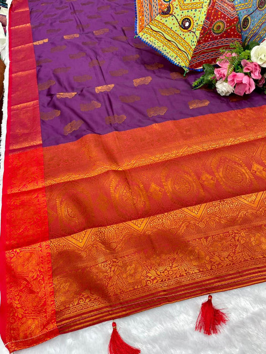 AJ-AVINASH 50/600 SOFT SILK SAREE WITH COPPER ZARI WITH RICH PALLU CONTRAST PALLU WITH TASSELS AND BEAUTIFUL DESIGN AND MAHARASTRA AND SOUTH SPECIAL