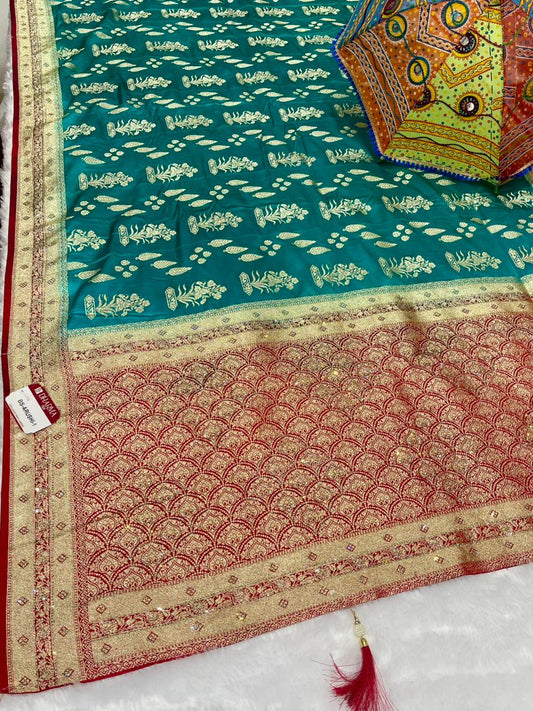 BS-ARUSHI-1 SATIN SAREE WITH BEAUTIFUL BODY DESIGN WITH JARKAN WORK