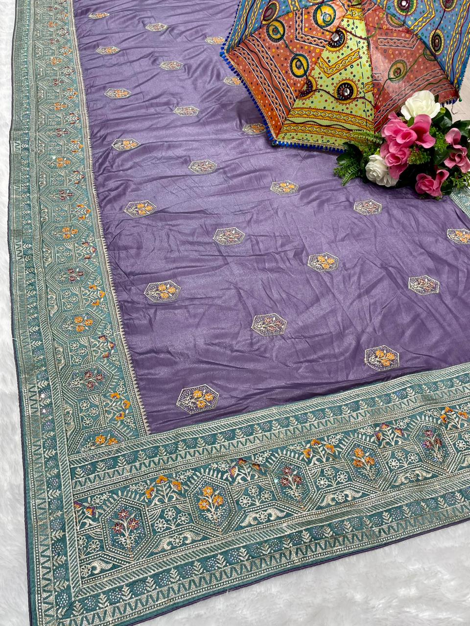 BS-ANITA ORIGINAL CHOCLATE SAREE WITH BEAUTIFUL BANDANI DESIGN WITH BOX PALLU DESIGN AND HEAVY THREAD WORK WITH HEAVY BLOUSE