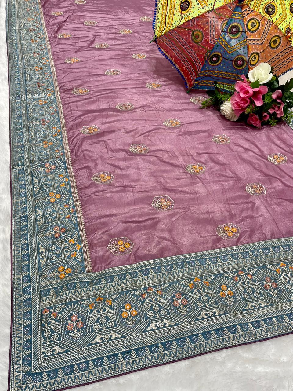 BS-ANITA ORIGINAL CHOCLATE SAREE WITH BEAUTIFUL BANDANI DESIGN WITH BOX PALLU DESIGN AND HEAVY THREAD WORK WITH HEAVY BLOUSE