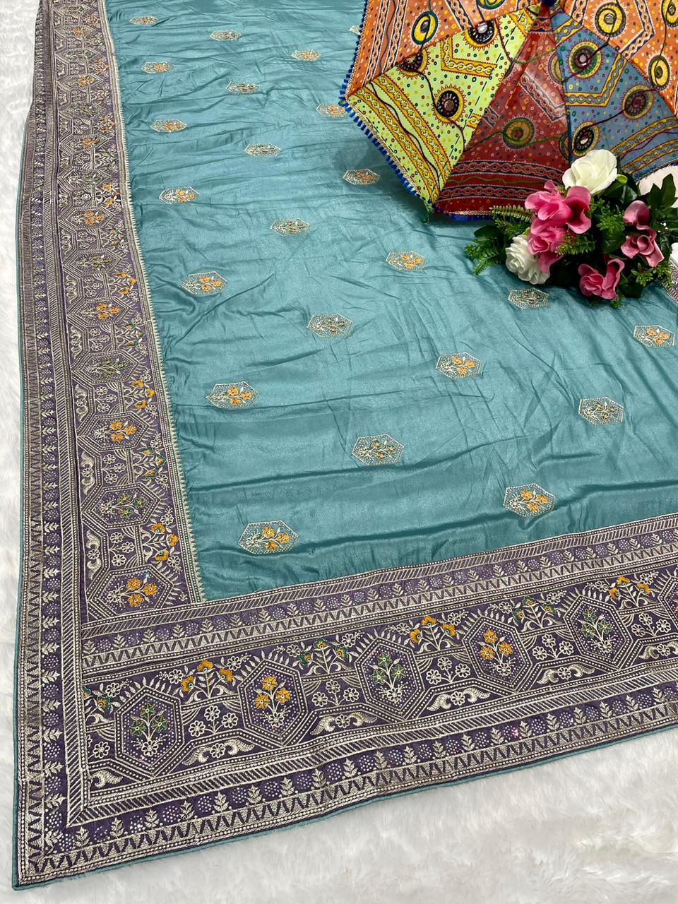 BS-ANITA ORIGINAL CHOCLATE SAREE WITH BEAUTIFUL BANDANI DESIGN WITH BOX PALLU DESIGN AND HEAVY THREAD WORK WITH HEAVY BLOUSE