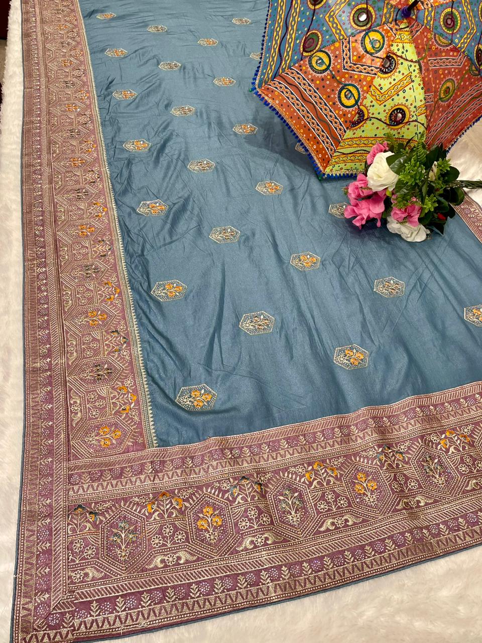 BS-ANITA ORIGINAL CHOCLATE SAREE WITH BEAUTIFUL BANDANI DESIGN WITH BOX PALLU DESIGN AND HEAVY THREAD WORK WITH HEAVY BLOUSE