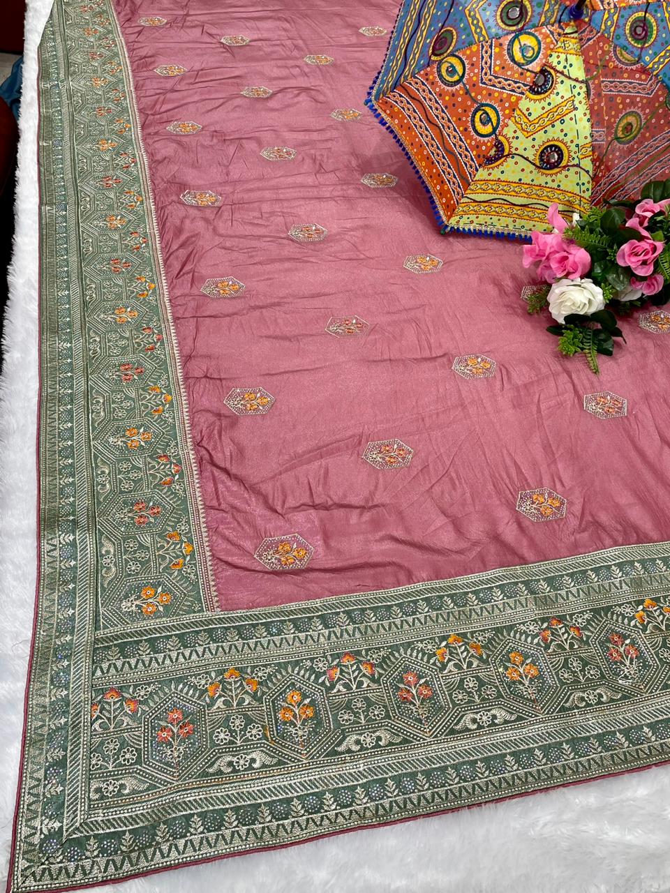 BS-ANITA ORIGINAL CHOCLATE SAREE WITH BEAUTIFUL BANDANI DESIGN WITH BOX PALLU DESIGN AND HEAVY THREAD WORK WITH HEAVY BLOUSE