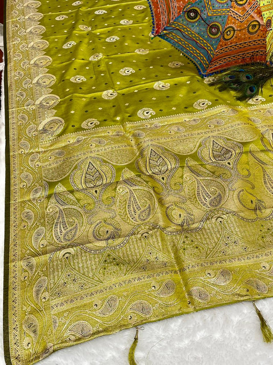 AJ-MULBERRY-SATIN SATIN SILK SAREE WITH HEAVY RICH PALLU DESIGN WITH WITH CARRY ON BODY WITH DUSTY COLORS 6.50 MTR CUT