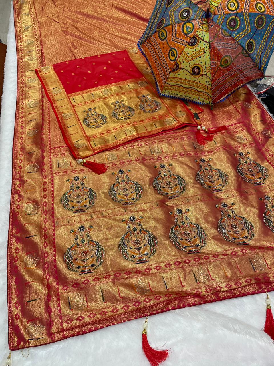 AJ-SAJANI DUPTTA SAREE WITH DUPATTA AND HEAVY JARKAN WORK WITH PAITHANI DESIGN