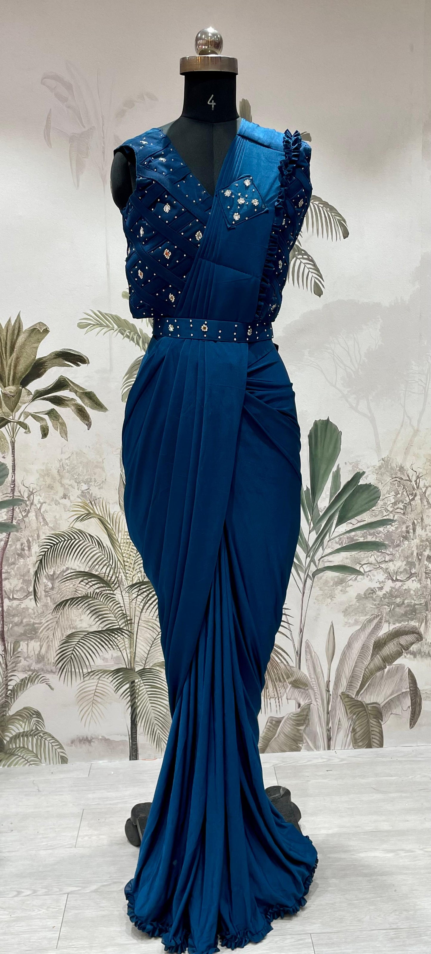 BS-101 DARK SATIN READY TO WEAR SAREE WITH STITCHED BLOUSE WITH JARKAN WORK PREMIUM DESIGN MODERN LOOK