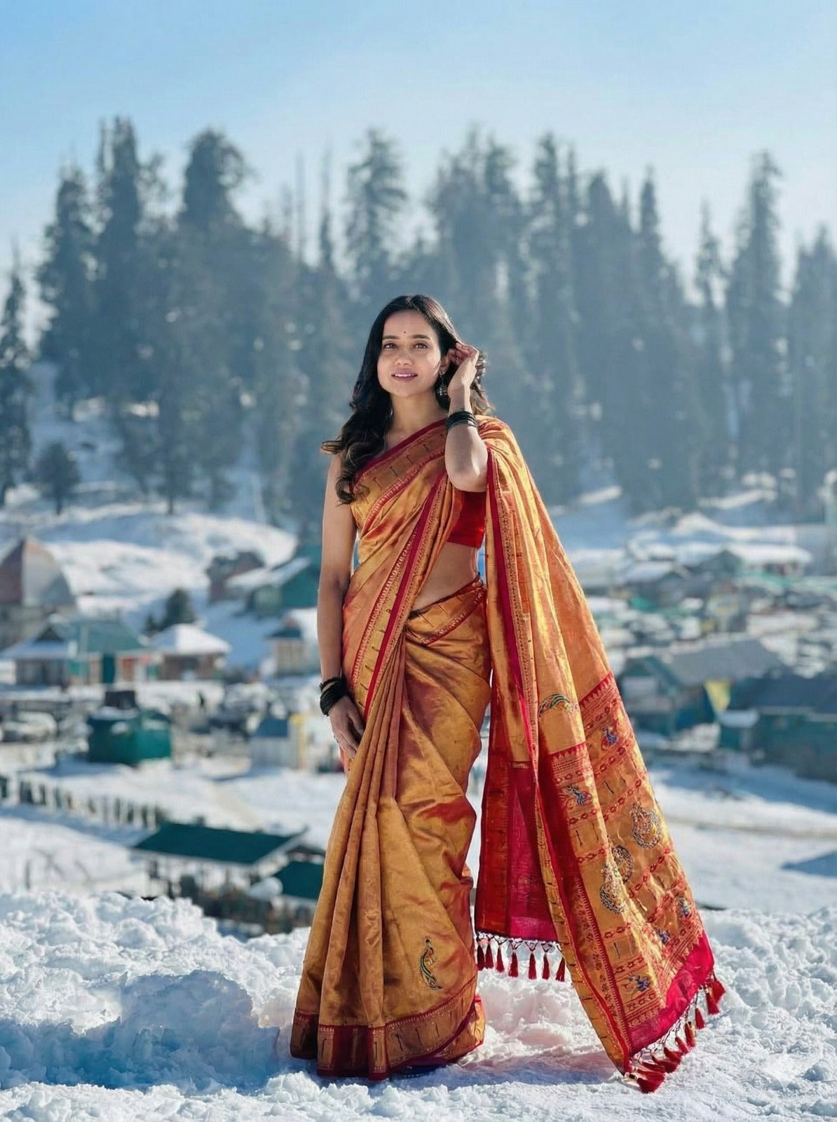 AJ-SAJANI DUPTTA SAREE WITH DUPATTA AND HEAVY JARKAN WORK WITH PAITHANI DESIGN