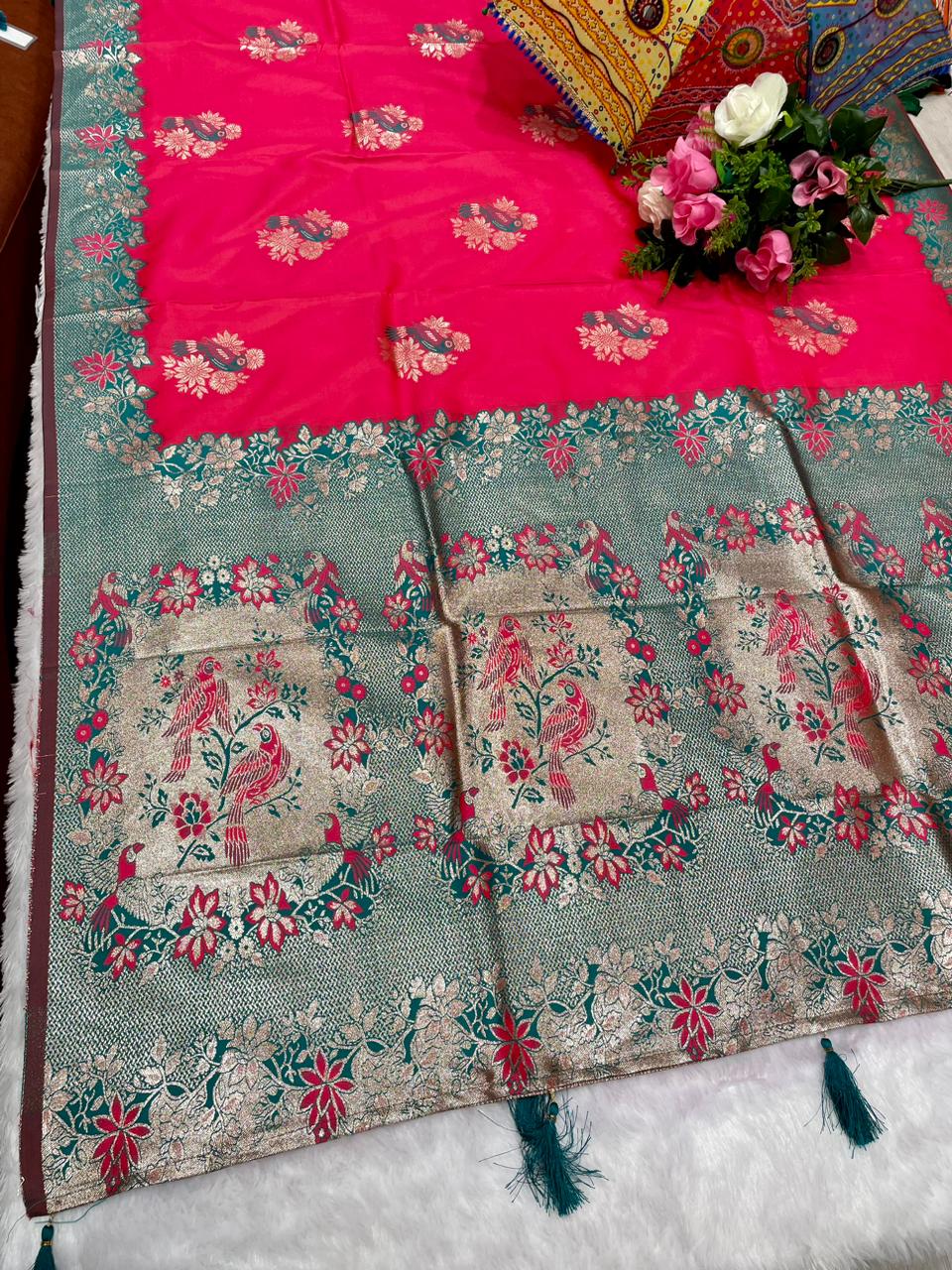 AJ-KUMARI SOFT SILK WITH COMTRAST PALLU AND BLOUSE AND RICH HEAVY PALLU WITH BEAUTIFUL DESIGN AND LATKAN