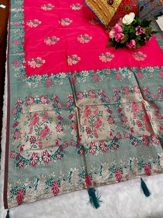 AJ-KUMARI SOFT SILK WITH COMTRAST PALLU AND BLOUSE AND RICH HEAVY PALLU WITH BEAUTIFUL DESIGN AND LATKAN